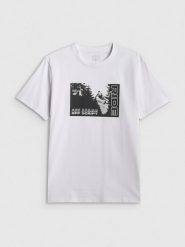 4F T-shirt relaxed z nadrukiem męski - biały L. Białe t-shirty męskie 4F, l, bez wzorów, z bawełny, bez kołnierzyka, bez ramiączek. Za 79.99 zł.