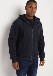 Granatowa Bluza Rozpinana z Bawełną i Kapturem Sinavelle. Niebieskie bluzy męskie Born2be, l, bez wzorów, z bawełny. Za 89.99 zł.