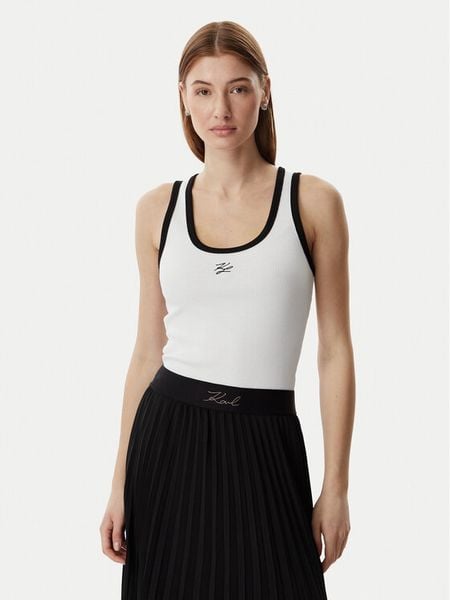 KARL LAGERFELD Top B2W17003 Biały Slim Fit. Białe topy damskie KARL LAGERFELD, xl, bez wzorów, z bawełny, bez kołnierzyka, bez ramiączek. Za 250.99 zł.