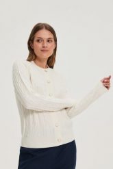 Sweter z ozdobnym splotem ecru. Swetry nierozpinane damskie MOODO, l, bez wzorów, z poliamidu, bez kołnierzyka, bez ramiączek. Za 139.99 zł.