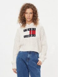 Tommy Jeans Sweter Center Flag DW0DW16528 Écru Regular Fit. Swetry nierozpinane damskie Tommy Jeans, xl, bez wzorów, z jeansu, bez kołnierzyka, bez ramiączek. W wyprzedaży za 459.99 zł.