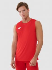 4F Tank top treningowy szybkoschnący męski - czerwony S. Czerwone koszulki sportowe męskie 4F, m, bez wzorów, z dzianiny, bez ramiączek, na fitness i siłownię. Za 119.99 zł.