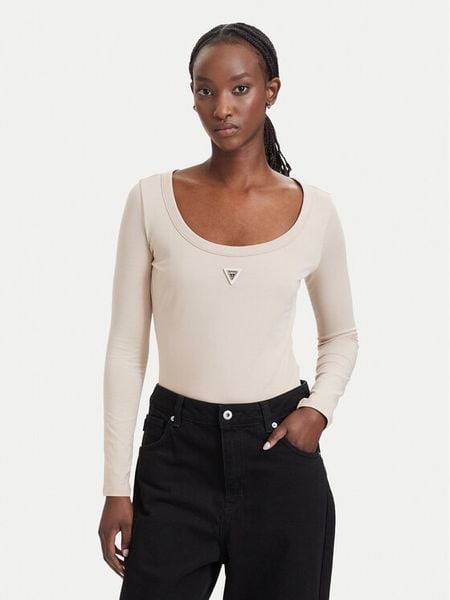 Guess Body V4YP07 J1314 Beżowy Slim Fit. Brązowe body Guess, z aplikacjami, z bawełny. Za 156.99 zł.