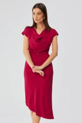 Elegancka asymetryczna sukienka z dekoltem woda śliwka. Sukienki damskie Stylove, l, bez wzorów, eleganckie, z asymetrycznym kołnierzem, bez ramiączek, asymetryczne. Za 339.00 zł.