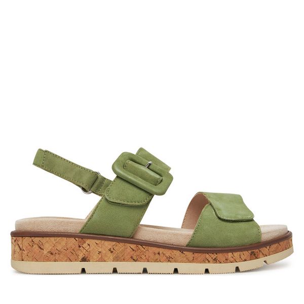 Sandały Caprice. Zielone sandały damskie Caprice, bez wzorów, bez obcasa, na płaskiej podeszwie, bez zapięcia. Za 169.99 zł.