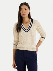 LAUREN RALPH LAUREN Sweter 200B22020001 Beżowy jasny Relaxed Fit. Brązowe swetry nierozpinane damskie Lauren Ralph Lauren, xl, bez wzorów, z bawełny, bez kołnierzyka, bez ramiączek. Za 649.99 zł.