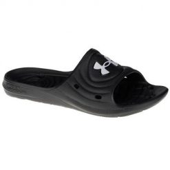 Klapki męskie Under Armour Locker IV SL. Białe klapki męskie Under Armour, bez wzorów, z materiału, bez zapięcia. W wyprzedaży za 101.40 zł.