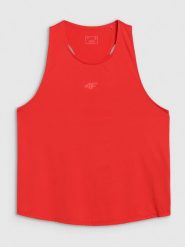4F Top treningowy oversize szybkoschnący damski - czerwony L. Czerwone topy damskie 4F, l, bez wzorów, bez kołnierzyka, bez ramiączek. W wyprzedaży za 59.99 zł.