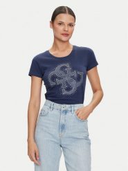 Guess T-Shirt W4YI37 J1314 Niebieski Regular Fit. Niebieskie t-shirty damskie Guess, xs, z aplikacjami, z bawełny, bez kołnierzyka, bez ramiączek. Za 229.99 zł.