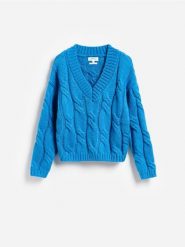 Sweter z wełną - niebieski. Niebieskie swetry nierozpinane damskie Reserved, l, bez wzorów, z dzianiny, bez kołnierzyka, bez ramiączek. Za 279.99 zł.
