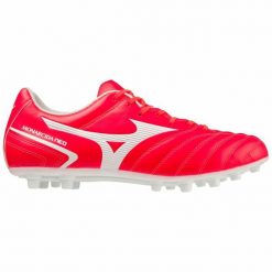 Buty sportowe dla dorosłych do gry w piłkę Monarcida Neo II Select AG. Czerwone buty sportowe męskie Mizuno, bez wzorów, bez zapięcia, do piłki nożnej. Za 179.99 zł.