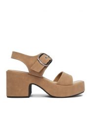 DeeZee Sandały CEO-LB-G9349-A Beżowy. Brązowe sandały damskie DeeZee, bez wzorów, z materiału, bez obcasa, na słupku, bez zapięcia. Za 149.99 zł.