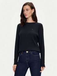 Tommy Hilfiger Sweter WW0WW41142 Granatowy Regular Fit. Niebieskie swetry nierozpinane damskie Tommy Hilfiger, m, bez wzorów, z bawełny, bez kołnierzyka, bez ramiączek. Za 389.99 zł.