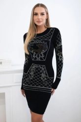 Sukienka dzianinowa ze złoto-srebrnym wzorem z cyrkonii czarna. Czarne sukienki damskie KESI, na imprezę, l, bez wzorów, z dzianiny, eleganckie, bez kołnierzyka, plus size, bez ramiączek. Za 297.97 zł.