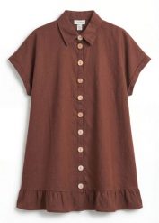 Długa bluzka oversize z mieszanki lnu. Brązowe bluzki damskie bonprix, bez wzorów, z bawełny, bez kołnierzyka, bez ramiączek. Za 149.99 zł.