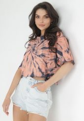 Różowy Krótki T-shirt z Nadrukiem Tie-Dye Comara. Czerwone t-shirty damskie Born2be, xl, bez wzorów, wakacyjne, bez kołnierzyka, bez ramiączek. Za 14.99 zł.
