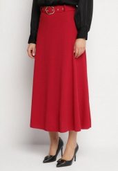 Bordowa Rozkloszowana Spódnica z Wysokim Stanem Ozdobiona Paskiem z Klamrą Lobir. Czerwone spódnice damskie Born2be, na co dzień, uniwersalny, bez wzorów, eleganckie, z podwyższonym stanem, maxi, koszulowe. Za 59.99 zł.