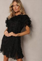 Czarna Sukienka Dopasowana Mini z Koronką i Falbankami Offiamea. Czarne sukienki damskie Renee, na co dzień, l, z aplikacjami, z koronki, eleganckie, bez kołnierzyka, bez ramiączek, mini, dopasowane. Za 139.99 zł.
