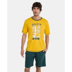 Piżama męska rozm. M P241307 Yellow P66. Żółte piżamy męskie Massana Homewear, m, bez wzorów, z bawełny, bez kołnierzyka, bez ramiączek, krótkie. Za 217.00 zł.