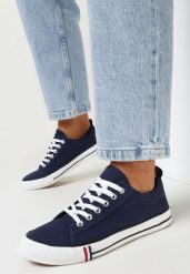 Granatowe Trampki przed Kostkę Leylatia. Niebieskie trampki i tenisówki damskie Born2be, bez wzorów, z jeansu, przed kostkę, bez zapięcia. Za 44.99 zł.