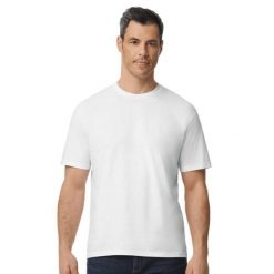 Koszulka Unisex Dla Dorosłych Softstyle Plain Midweight T-shirt. Białe bluzki damskie GILDAN, bez wzorów, sportowe, bez kołnierzyka, bez ramiączek. Za 38.99 zł.