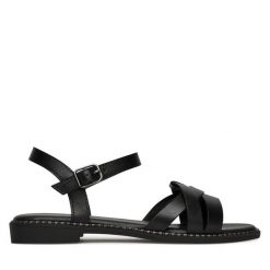 Sandały Lasocki. Czarne sandały damskie Lasocki, bez wzorów, bez obcasa, na płaskiej podeszwie, bez zapięcia. Za 149.99 zł.