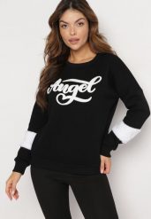 Czarna Bawełniana Bluza z Nadrukiem Kalike. Czarne bluzy damskie Born2be, z aplikacjami, z bawełny, casualowe, bez ramiączek, bez kaptura. Za 89.99 zł.
