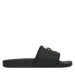 Klapki KARL LAGERFELD. Czarne klapki damskie KARL LAGERFELD, bez wzorów, bez obcasa, bez zapięcia. Za 279.99 zł.