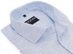 Błękitna koszula męska z krótkim rękawem - melanż DK5. Niebieskie koszule męskie Modini Moda Męska, m, bez wzorów, z bawełny, casualowe, bez kołnierzyka, bez ramiączek. W wyprzedaży za 148.50 zł.