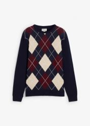 Sweter z czystej bawełny. Niebieskie swetry męskie bonprix, m, bez wzorów, z bawełny, eleganckie, bez kołnierzyka, bez ramiączek. Za 129.99 zł.