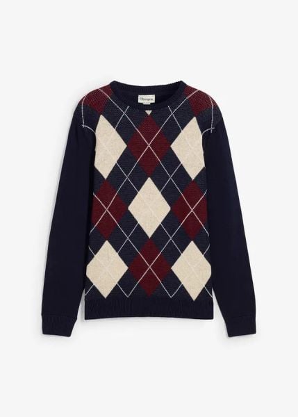 Sweter z czystej bawełny. Niebieskie swetry męskie bonprix, m, bez wzorów, z bawełny, eleganckie, bez kołnierzyka, bez ramiączek. Za 129.99 zł.