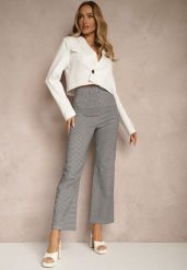 Czarno-Białe Spodnie z Bawełną o Szerokim Kroju High Waist z Wzorem Kraty Alimuna. Czarne spodnie materiałowe damskie Renee, bez wzorów, z bawełny, eleganckie, z podwyższonym stanem. Za 49.99 zł.