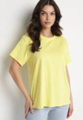 Żółty T-shirt z Bawełny w Klasycznym Stylu Tulseli. Żółte t-shirty damskie Born2be, uniwersalny, bez wzorów, z bawełny, klasyczne, bez kołnierzyka, bez ramiączek. Za 39.99 zł.