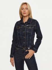 Guess Jeans Kurtka jeansowa W4YN55 D5CB1 Granatowy Regular Fit. Niebieskie kurtki damskie Guess Jeans, s, z aplikacjami, z bawełny, bez kaptura. Za 259.99 zł.