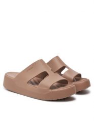Crocs Klapki Getaway Platform H-Strap 209409 Beżowy. Brązowe klapki damskie Crocs, bez wzorów, z tworzywa sztucznego, bez obcasa, bez zapięcia. Za 199.99 zł.
