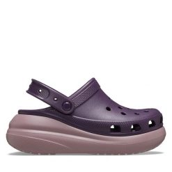 Klapki Crocs. Fioletowe klapki damskie Crocs, bez wzorów, bez obcasa, bez zapięcia. Za 249.99 zł.
