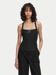 Guess Top W6YP44 K4523 Czarny Slim Fit. Czarne topy damskie Guess, xs, z aplikacjami, z syntetyku, bez kołnierzyka, bez ramiączek. Za 214.99 zł.