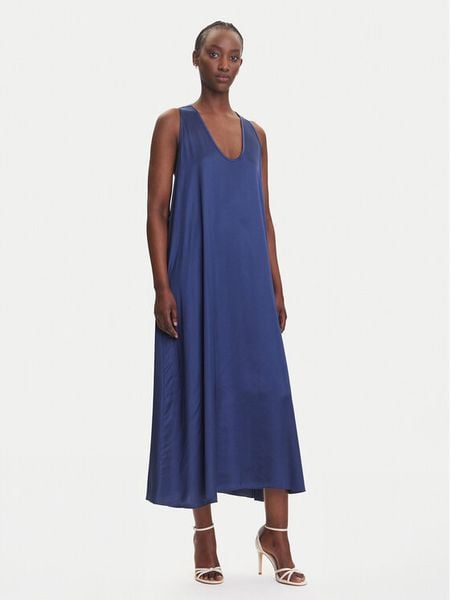 Fracomina Sukienka letnia FS25SD3005W64101 Granatowy Relaxed Fit. Niebieskie sukienki damskie Fracomina, na lato, xl, bez wzorów, z wiskozy, bez kołnierzyka, bez ramiączek. Za 319.99 zł.