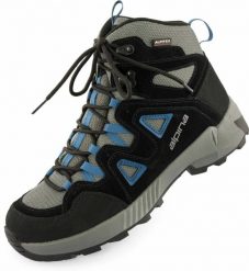 Męskie buty trekkingowe Alpina Tracker Mid niebiesko-czarne. Niebieskie trekkingi męskie Alpina, ze skóry, bez zapięcia. Za 428.99 zł.