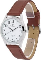 Zegarek Perfect Męski zegarek naręczny klasyczny na skórzanym brązowym pasku duże cyfry Perfect 228. Brązowe zegarki męskie Perfect, bez wzorów. Za 51.99 zł.