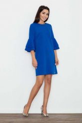 Niebieska Elegancka Sukienka z Hiszpańskim Rękawem. Niebieskie sukienki damskie Figl, l, bez wzorów, z materiału, eleganckie, bez kołnierzyka, bez ramiączek. Za 269.00 zł.