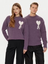 AMI Paris Sweter UKS025.KN0032 Fioletowy Relaxed Fit. Fioletowe swetry męskie AMI PARIS, l, bez wzorów, z syntetyku, bez kołnierzyka, bez ramiączek. Za 1,559.00 zł.