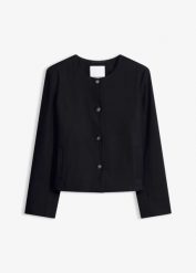 Krótki żakiet. Szare marynarki i żakiety damskie bonprix, bez wzorów, eleganckie, bez kołnierzyka, bez ramiączek. Za 219.99 zł.
