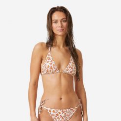 Góra kostiumu kąpielowego surfingowego damska Decathlon Mae Graou. Brązowe bikini Decathlon, bez wzorów, z elastanu. Za 39.99 zł.