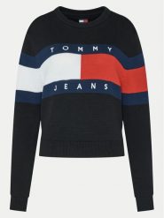 Tommy Jeans Sweter Center Flag DW0DW19335 Czarny Regular Fit. Czarne swetry nierozpinane damskie Tommy Jeans, xl, bez wzorów, z bawełny, bez kołnierzyka, bez ramiączek. Za 239.99 zł.