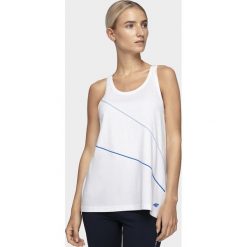 Top damski TSD205 - biały. Białe topy damskie 4F, bez wzorów, z bawełny, bez kołnierzyka, bez ramiączek. Za 29.99 zł.