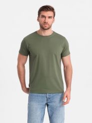 T-shirt męski klasyczny bawełniany BASIC - khaki V6 OM-TSBS-0146 - 4XL. Brązowe t-shirty męskie Ombre Clothing, m, bez wzorów, z bawełny, bez kołnierzyka, bez ramiączek. W wyprzedaży za 24.99 zł.
