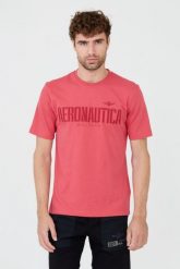AERONAUTICA MILITARE Różowy t-shirt. Czerwone t-shirty męskie Aeronautica Militare, m, bez wzorów, bez kołnierzyka, bez ramiączek. W wyprzedaży za 259.99 zł.