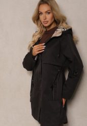 Czarna Kurtka Typu Parka ze Wzorzystymi Wstawkami w Kapturze i Podpinanych Rękawach Kailenna. Czarne kurtki damskie Renee, l, bez wzorów, z dzianiny, bez kaptura. Za 309.99 zł.