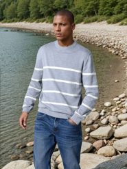 Sweter - niebieski. Niebieskie swetry męskie Sinsay, l, bez wzorów, z bawełny, bez kołnierzyka, bez ramiączek. Za 59.99 zł.